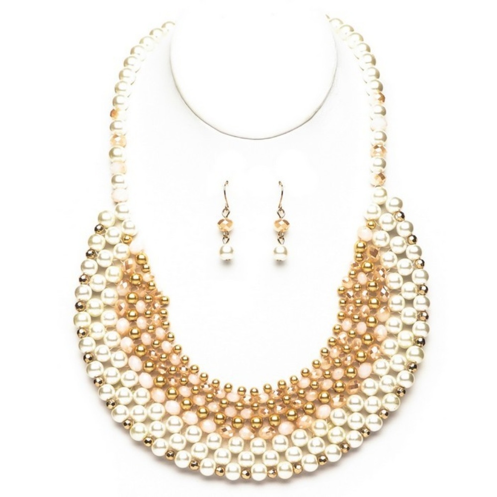 Pearl Like Necklace and Earrings Set